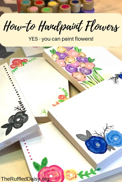 Learn How To Hand Paint Flowers The Easy Way - The Ruffled Daisy Easy Painting Flowers, Painting Flowers Easy, Painted Steps, Painting Flowers Tutorial, Easy Flower Painting, Daisy Daisy, Flowers Easy, Flowers Painted, Painting Flowers