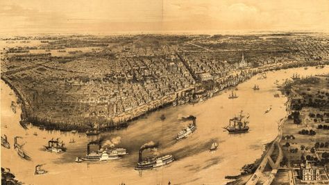 A bird's eye view of New Orleans from 1851. France Culture, Louisiana Purchase, Bird's Eye View, Marmont Hill, The Far Side, Framed Painting, Birds Eye View, Atlantic Ocean, Birds Eye