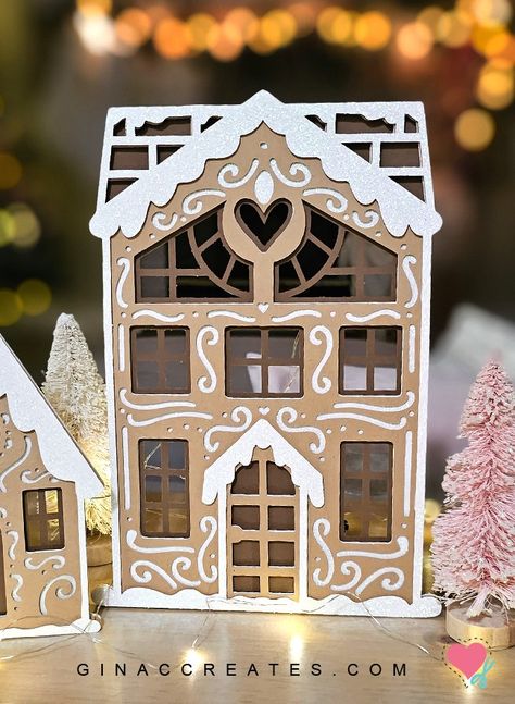 Cricut Gingerbread House Display - Gina C. Creates 3d Gingerbread House Paper, Gingerbread House Svg Free, Cricut Gingerbread House, Gingerbread House Display, Paper Gingerbread House, Gingerbread House Svg, Gingerbread House Template Printable, Diy Gingerbread House, Ginger Bread House Diy