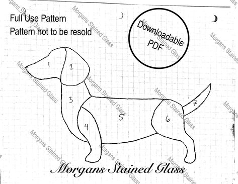 "An adorable dachshund glass design made by myself, Morgan of Morgans Stained Glass. Pattern is printable on regular printer paper, but can be resized for your needs. Approximate design size is 7.75\" wide by 5.25\" tall. This is a full use pattern, but pattern itself is not to be resold. If you want this in a different format other than PDF please reach out and I will see if that is something I am able to do." Teacher Stained Glass Patterns, Mickey Mouse Stained Glass Patterns, Dachshund Stained Glass Pattern, Stain Glass Cross Pattern Free Printable, Simple Stained Glass Pattern, Dog Stained Glass Patterns, Simple Stained Glass Patterns Free Printable Templates, Beginner Stained Glass Projects, Beginner Stained Glass Patterns Free