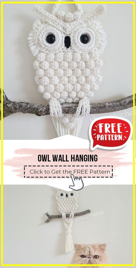 Owl Crochet Pattern Free, Easy Beginner Crochet Patterns, Crochet Wall Hanging, Crochet Applique Patterns Free, Crochet Wall Art, Crochet Owls, Owl Crochet Patterns, Owl Wall Hanging, Elegant Crochet