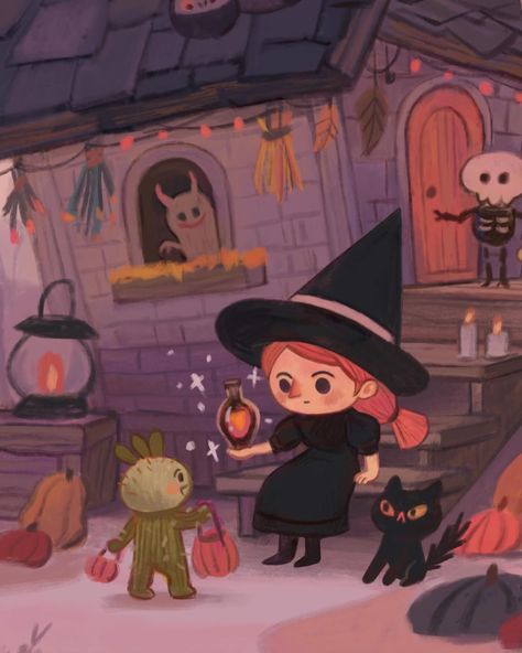 Cacti Agoo meets a witch and her pet black cat. What’s the treat she gave him? #slowtember2024 #slowtember #witchaesthetic #witch #witchvibes #witchart #witchlife #witchy #witchstyle #blackcats #blacka#cat #halloween #halloweendecor #halloweenart #treatortrick #haunted #hauntedhouse #halloweendecorations #illustration #painting #pumpkin #pumpkinart #october #cozyhome #cozyvibes #cozy Black Cat Halloween Illustration, Cozy Witch, Witch Illustration, W.i.t.c.h Art, Painting Pumpkin, W.i.t.c.h Aesthetic, Witch Fashion, Pumpkin Art, Halloween Illustration