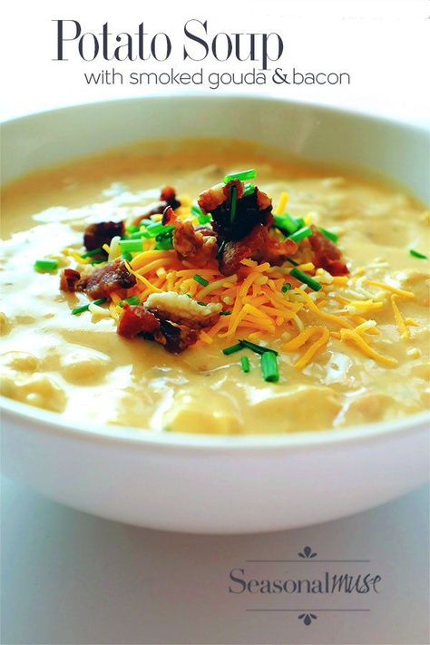 Smoked Gouda Soup Recipe, Smoked Gouda Soup, Creamy Potato Soup With Bacon, Gouda Soup, Potato Soup With Bacon, Soup With Bacon, Smoked Gouda Cheese, Creamy Potato Soup, Smoked Gouda