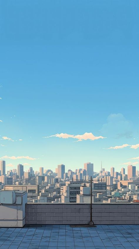 Minimal rooftop view in tokyo city morning architecture cityscape outdoors. | premium image by rawpixel.com / Ling Mha Scenery, Cloud Scenery, City Morning, Game Art Style, Scenery Aesthetic, Rooftop View, Tokyo City, Cute Backgrounds, Drawing Base