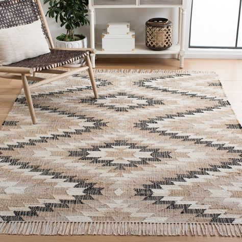 Rug NFB401A - Natural Fiber Area Rugs by Safavieh Western Living Room, Western Rugs, Fringe Rugs, Sisal Area Rugs, Southwestern Rug, Natural Fiber Rugs, Black Rug, Natural Jute, Indoor Area Rugs