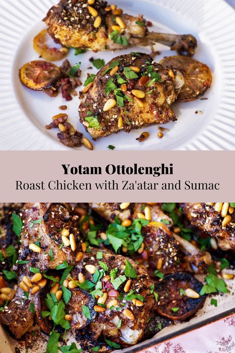 Roast Chicken with Za'atar and Sumac by Ottolenghi Ottolenghi Recipes Chicken, Sumac Roasted Chicken, Zataar Roasted Chicken, Ottolenghi Chicken Recipes, Chicken Sumac Recipe, Za’atar Chicken, Ottolenghi Chicken, Turkish Dinner, Zatar Recipes