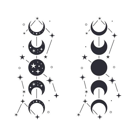 Vector fases de la luna con estrellas si... | Premium Vector #Freepik #vector #luna #eclipse-lunar #luna-ilustracion #luna-nueva Moon Vector Illustration, About Moon, Moon Phase Calendar, Magic Store, Moon Vector, Moon Silhouette, Stars Moon, Moon Magic, Moon Phases