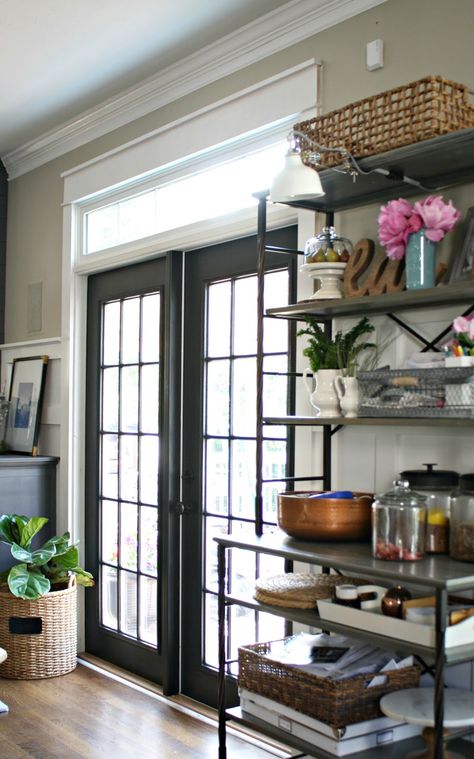 black french doors with white transom Painted French Doors, Black French Doors, Glass Closet Doors, Internal French Doors, Black Interior Doors, White Closet, Thrifty Decor Chick, French Doors Patio, White Bedroom Furniture