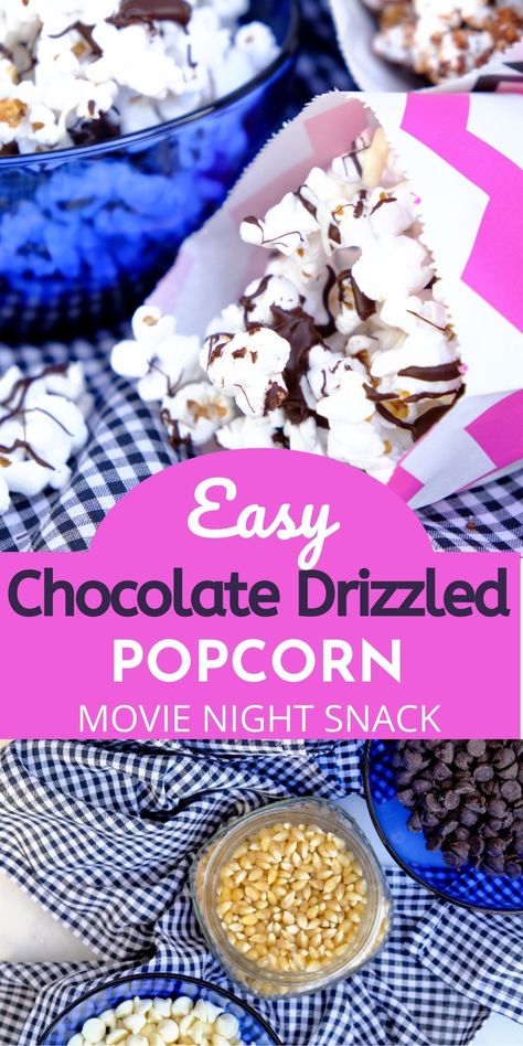 Chocolate Chip Popcorn, Chocolate Drizzled Popcorn How To Make, Drizzle Popcorn Recipe, Popcorn Drizzled With Chocolate, Drizzled Popcorn Recipe, Popcorn Chocolate Drizzle Recipes, Popcorn With Chocolate Drizzle, Chocolate Drizzle Popcorn, Drizzle Popcorn