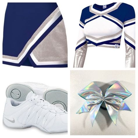 Blue And Silver Cheer Uniform, Cheer Dance Outfit, Blue Cheerleader Uniform, Cheer Fits, Slytherin Clothes, Model Off Duty Outfits, Blue Cheer, Dancer Costume, Cheerleader Costume