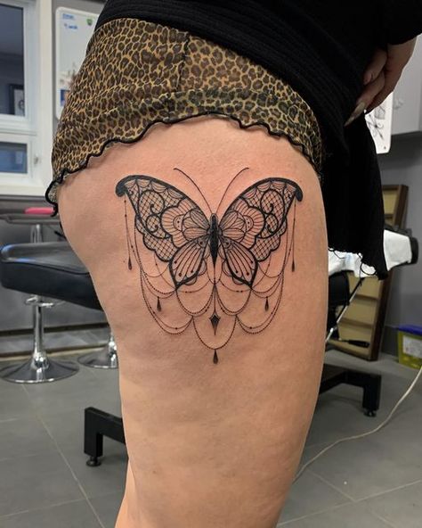 ・GEOSKA TATTOOS・ on Instagram: "Matching tattoos on two lovely ladies @chelseamac18 @kristamiddlebrook Thank you so much! ... #tattoo #butterflytattoo #lacetattoo #butterflylace #butterflylacetattoo #matchingtattoo #bestfriendtattoo #lineworktattoo #girlswithtattoos #instatattoo #afterinked #solidink #silverbackink #spektraflux" Lace Butterfly Tattoo Design, Lady Butterfly Tattoo, Lace Butterfly Tattoo, So Much Tattoo, Lace Thigh Tattoos, Butterfly Legs, Mama Tattoo, Lady Butterfly, Lace Butterfly