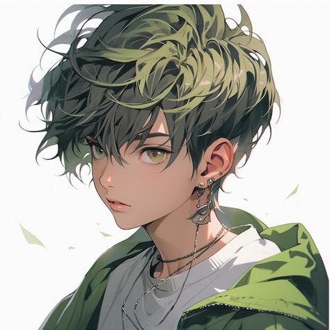 Menino anime com cabelo verde e piercing... | Premium Photo #Freepik #photo #verde #menino #cabelo #jaqueta Premium Photo, Piercings, Anime, Pins