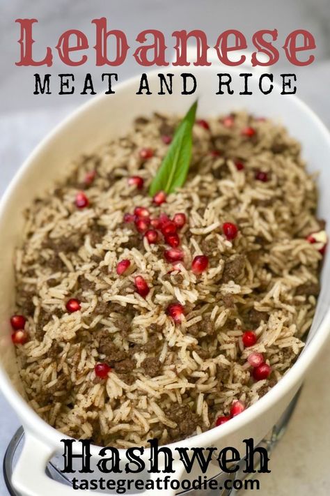 SIMPLE LEBANESE MEAT AND RICE-HASHWEH Middle Eastern Dinner Recipes, Rice Dishes With Ground Beef, Spiced Ground Beef, Middle Eastern Rice Dishes, Rice And Minced Beef, Middle Eastern Ground Beef Recipes, Lebanese Rice With Ground Beef, Ground Beef Lebanese Recipes, Lebanese Rice With Chicken