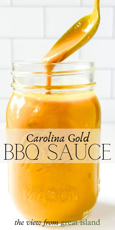 Carolina Gold Bbq Sauce Recipe, Carolina Bbq Sauce, Mustard Bbq Sauce, Homemade Bbq Sauce Recipe, Homemade Sauce Recipes, Barbecue Sauce Recipes, Condiment Recipes, Cole Slaw, Smoked Cooking