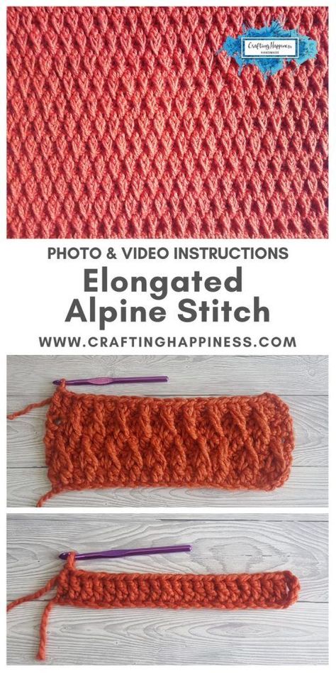 How To Crochet The Elongated Alpine Stitch For Chunky Blankets Photo & Video Tutorial by Crafting Happiness  Easy step by step photo & video tutorial to learn how to crochet the elongated alpine stitch for afghans, baby blankets, shawls, scarf, sweaters, hats etc.  #crochetstitch #howtocrochet #stitchesforbeginners #easycrochetstitches #stitchesforblankets #alpinestitch #alpinstitch #atexturedstitches #crochetblankets #alpineblanket #alpinehat #crochet #diferentcrochetstitches #beginercrochet Beautiful Crochet Stitches, Alpine Stitch Crochet, Alpine Stitch, Chunky Blankets, Modern Baby Blanket, Easy Crochet Stitches, Chunky Blanket, Learn How To Crochet, Crochet Stitches Patterns