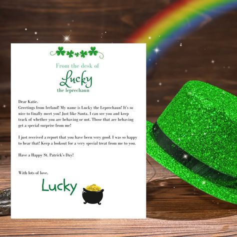 Children's Personalized Letter from Lucky the Leprechaun | Etsy Leprechaun Letter To Kids, Letter From Leprechaun Free Printable, Letter From Leprechaun, Leprechaun Letter, Leprechaun Tricks, Lucky The Leprechaun, Kids Christmas List, March Holidays, Personalized Letters From Santa