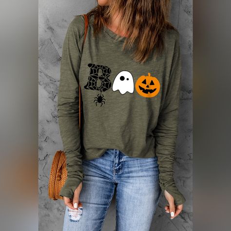 Halloween Graphic Long Sleeve T-Shirt 5 - 10 Business Days Shipping As They Are Created Features: Basic Stylesheer: Opaquestretch: Slightly Stretchymaterial Composition: 95% Polyester, 5% Elastaneimportedproduct Measurements:S: Bust 39 In, Sleeve Length 31.4 In, Length 28.5 Inm: Bust 41 In, Sleeve Length 32 In, Length 29.3 Inl: Bust 42.9 In, Sleeve Length 32.6 In, Length 30 Inxl: Bust 46 In, Sleeve Length 33.2 In, Length 30.8 In2xl: Bust 49.1 In, Sleeve Length 33.7 In, Length 31.6 Inc Offers Are Green Halloween, Halloween Long Sleeve, Halloween Graphic, Blank Apparel, Halloween Shirts, Black Halloween, Graphic Top, Halloween Boo, Graphic Long Sleeve