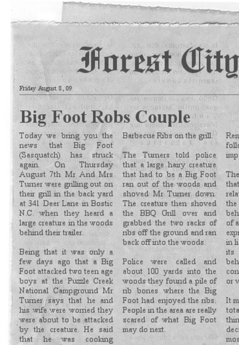 Cryptid Newspaper, Cryptid Hunter, John Winchester Journal, Paranormal Aesthetic, Bigfoot Pictures, Bigfoot Sightings, Bigfoot Humor, Blair Witch Project, Barbecue Ribs