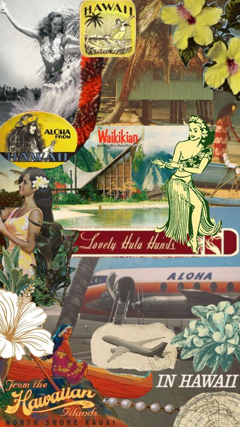 60s Hawaii Aesthetic, Hawaii Collage Wallpaper, Vintage Hawaii Wedding, Old Hawaii Aesthetic, Hawaii Culture Aesthetic, Hawaii Vintage Aesthetic, Hawaii Aesthetic Vintage, Vintage Beach Wallpaper, Vintage Hawaii Aesthetic