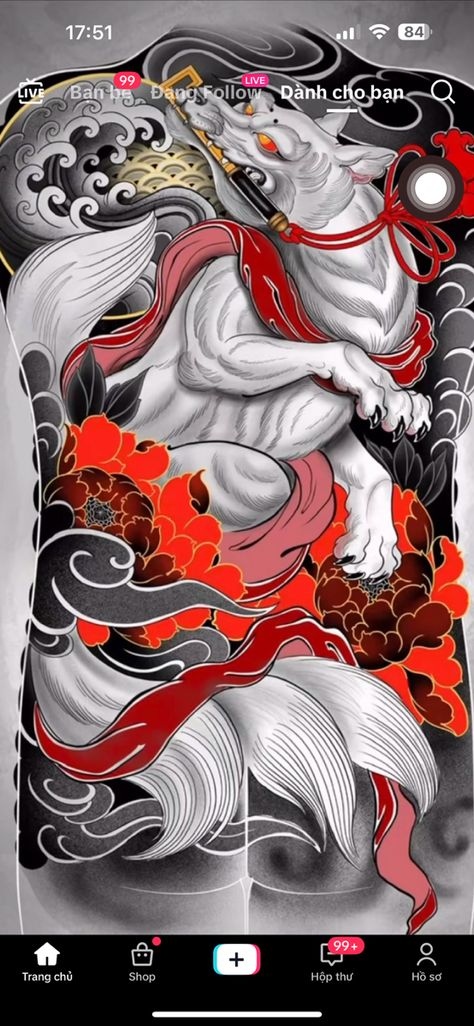 Kitsune Irezumi, Live Tattoo, Japanese Fox, Yakuza Tattoo, Guan Yu, Kitsune Mask, Japan Tattoo Design, Full Back Tattoos, Japanese Tattoos