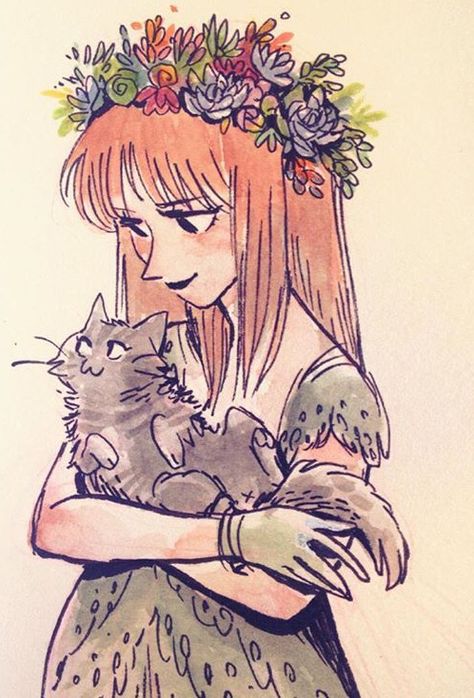 Cisforfrenchfry Holding A Cat, Image Chat, Art And Illustration, Character Design References, Cat Drawing, A Drawing, Animated Gifs, Pretty Art, Flower Crown