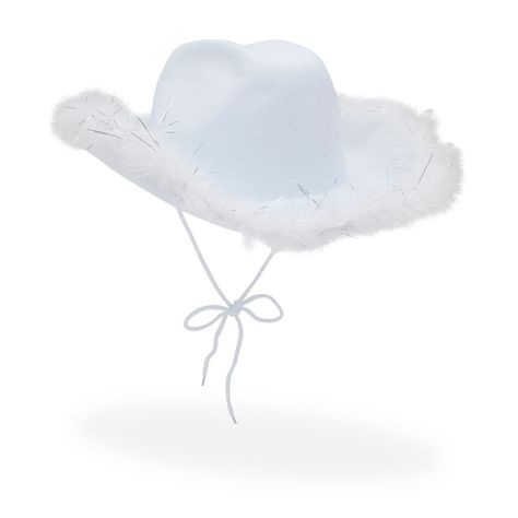 PRICES MAY VARY. Elastic closure Adult Sparkly Cowboy Hat: Ride off into the sunset with this cowgirl party hat that features white feathers along the brim For Any Occasion: Others will be green with envy when you arrive to an upcoming costume party, rodeo, festival, or state fair wearing this mighty fine white cow boy hat Reliable Quality: The cowgirl hat is made of quality felt and polyester that is lightweight and designed to keep you cool from the blazing hot sun The Perfect Size: Our ten ga Fluffy Cowgirl Hat, Cowgirl Hats Western, White Cowboy Hat, Cowgirl Bachelorette, Felt Cowboy Hats, Perfect Bride, Western Cowboy Hats, Cowgirl Hat, Western Hats