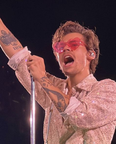 Harry Styles Twitter Icon, Harry Styles Pink Aesthetic, Harry Styles Glasses, Harry Styles Sunglasses, Celebrities Crush, Heart Shape Sunglasses, Harry Styles Icons, Sunglasses Party, Harry Styles Outfit