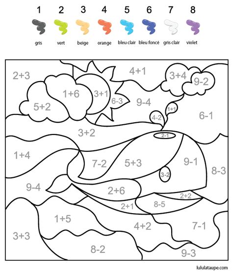 Coloriage magique, additions et soustractions, résultat inférieur à 8 - Lulu la taupe, jeux gratuits pour enfants Summer Math Activities, Fun Math Worksheets, Welcome To School, Summer Math, School Images, 1st Grade Math Worksheets, Math Coloring, Learning Worksheets, Christmas Math