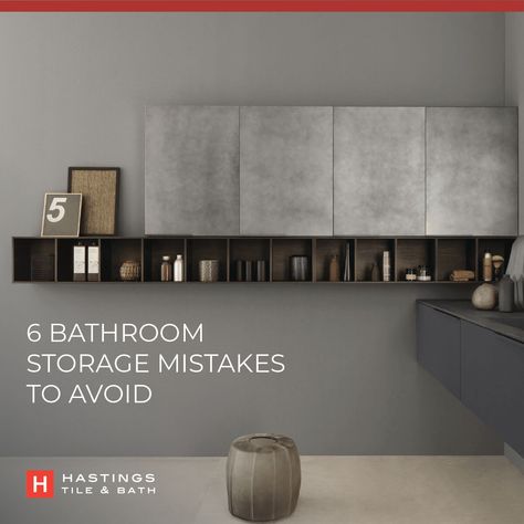 Bathroom storage is functional, but it can also be beautiful. Read our blog post for pro tips on bathroom storage design. #HastingsTileBath #HastingsTileAndBath #BathroomIdeas #BathroomDesign #LuxuryBathroom Bathroom Storage Design, Bathrooms Luxury Modern, Common Bathroom, Bathrooms Luxury, Bath Showroom, Creative Storage, Modern Storage, Storage Design, Luxury Bath