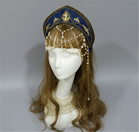 Renaissance Women Tudor Headpiece Royal French Hood with Beads Chain Tiara | eBay Tudor Dress, Art Outfit, Headpiece Jewelry, Fantasy Hair, Beads Chain, Black Headband, Hair Reference, Gothic Girls, Historical Dresses