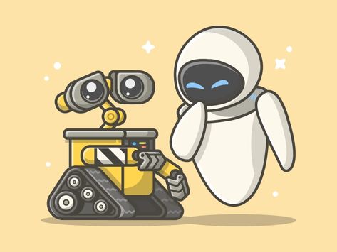 WALL-E Movie! 😋✌ by catalyst on Dribbble Wall-e Drawings, Wall-e Painting, Walle Drawings, Wall E Drawing, Walle Y Eva, Walle And Eva, Disney Canvas Paintings, Wall E Movie, Wall E Eve