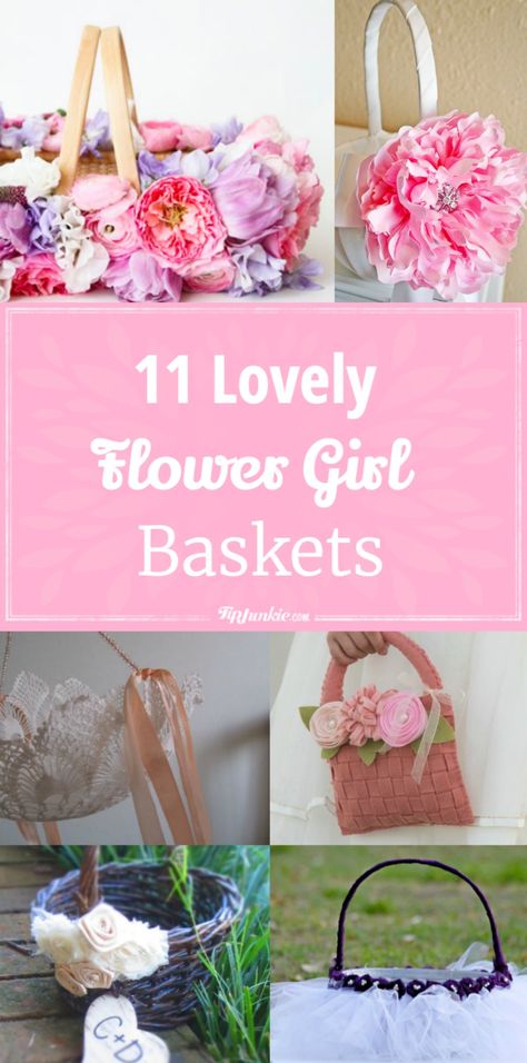 11 Lovely DIY Flower Girl Baskets via @tipjunkie Flowergirl Basket Diy, Diy Flower Girl Basket Wedding, Flowergirl Basket Ideas Diy, Decorate Basket Ideas, Flower Petals Down The Aisle, How To Decorate A Basket, Flower Girl Basket Ideas, Petals Down The Aisle, Diy Flower Girl Basket