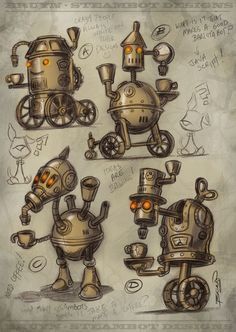 Steampunk Drawing, Steampunk Robots, Steampunk Character, Steampunk Illustration, Steampunk Robot, Steampunk Characters, Steampunk Gadgets, Steampunk Artwork, Arte Steampunk