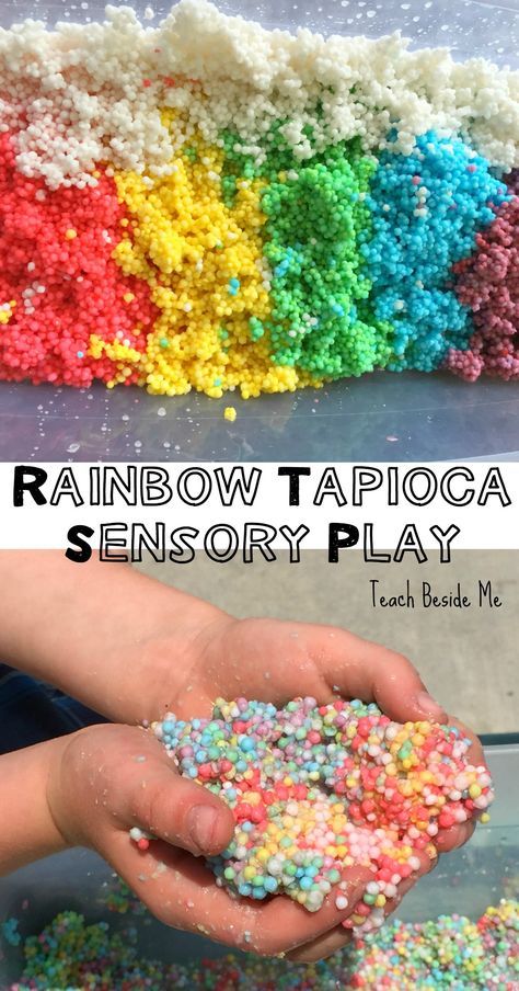 Sensory bin using tapioca pearls!  SO fun for toddlers and preschoolers.  (Also safe/edible!) Sensory Play For Toddlers, Edible Sensory Play, Sensory Materials, Tapioca Pearl, Sensory Play Toddlers, Baby Sensory Play, Sensory Crafts, Sensory Art, Sensory Activities Toddlers