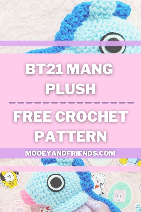 ✨💜Want to learn how to crochet all the BT21 characters? These BT21 characters were designed by the BTS members and in this post, ill be sharing a free crochet pattern on how to make MANG who was imagined by JHOPE of BTS. 💜✨ #bts #bt21 #kpop #crochet #jhopebts Free Bt21 Crochet Pattern, Bt21 Crochet Free Pattern, Bts Crochet Pattern, Bts Amigurumi, Bt21 Crochet, Crochet Bts, Bts Crochet, Kpop Crochet, Bt21 Characters