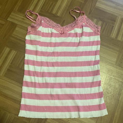 PINK super cute bubblegum pink and white striped... - Depop Striped Cami Tops, 2000 Fashion, 2000s Outfits, Stripe Outfits, Y2k Clothes, Pink And White Stripes, Kinds Of Clothes, Pink Outfits, Really Cute Outfits