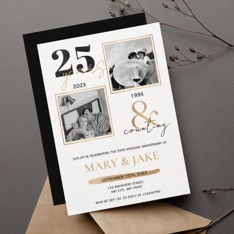 25th Silver Wedding Anniversary Then & Now 25 Invitation 25th Anniversary Party, Then And Now Photos, Anniversary Invitation, Heartwarming Photos, 40th Wedding Anniversary, Silver Wedding Anniversary, Wedding Anniversary Invitations, 25th Wedding Anniversary, Anniversary Invitations