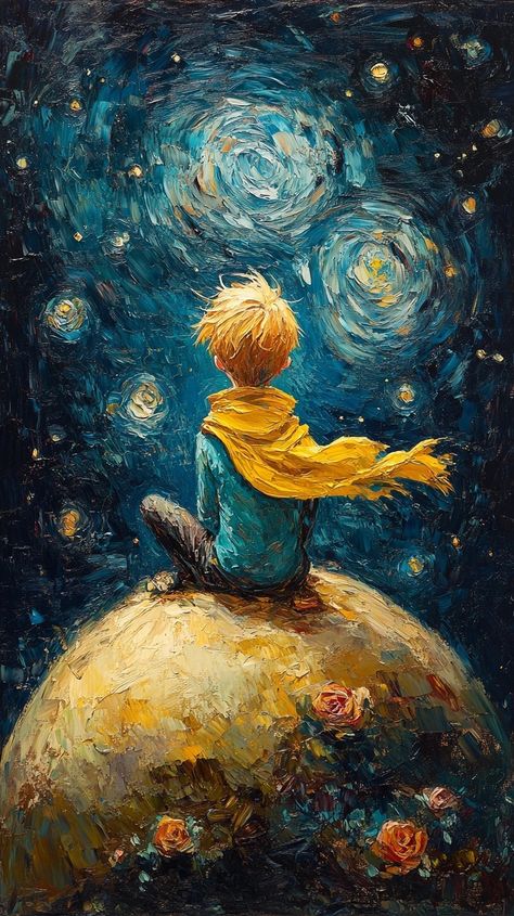 Midjourney Feed Drawing Of Night Sky, The Little Prince Wallpaper, Little Prince Wallpaper, The Petit Prince, The Little Prince Illustration, Prince Drawing, League Of Legends Poster, Prince Art, The Starry Night