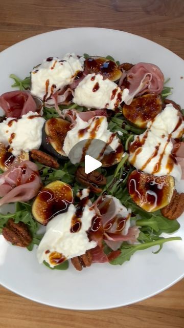 Home Chef Seattle on Instagram: "Brûlée Figs and Burrata Salad/ Arugula/ Prosciutto/ Spicy Candied Pecans/ Balsamic Reduction." Figs And Burrata, Figs With Prosciutto, Figs Burrata, Baked Brie With Honey Fig And Prosciutto, Burrata Fig Prosciutto, Spicy Candied Pecans, Arugula Prosciutto, Salad Arugula, Mozzarella Appetizers