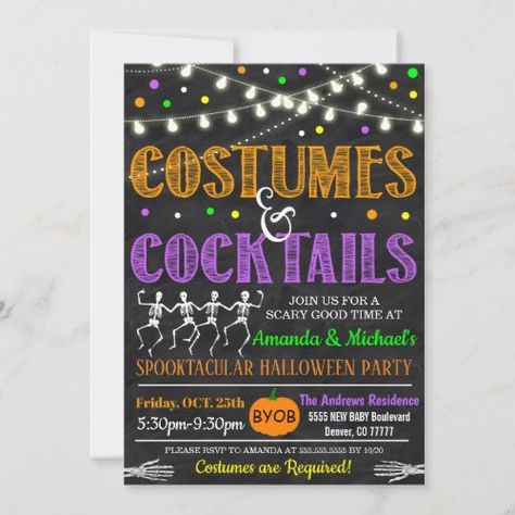 $3.40 | Costumes And Cocktails Halloween Invitation | Halloween Invitations | halloween party, halloween invitation, party invitation, boos and brews, cheers witches, costumes and cocktails, fall invitation, holiday invitation, adult halloween party, cocktails party Costumes And Cocktails, Cheers Witches, Ghouls Night, Bachelorette Invite, Cocktails Party, Cocktail Party Invitation, Autumn Invitations, Boho Baby Shower Invitations, Halloween Invitation