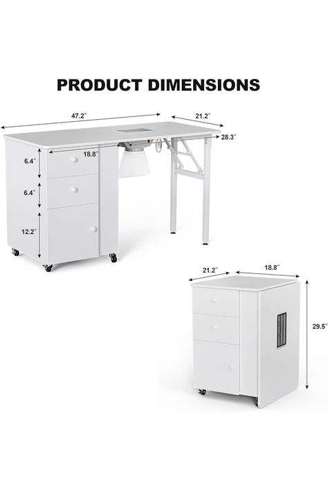 Foldable Manicure Table Nail Table,Folding Nail Desk Station for Nail Tech w/Electric Downdraft Vent,Lockable Wheels,Foldable Nail Arm Rest,Storage Drawers,Wooden Handles(White) Nail Tech Table, Manicure Table Nail Station, Downdraft Vent, Desk Station, Nail Arm Rest, Nail Desk, Nail Table, Nail Station, Table Folding