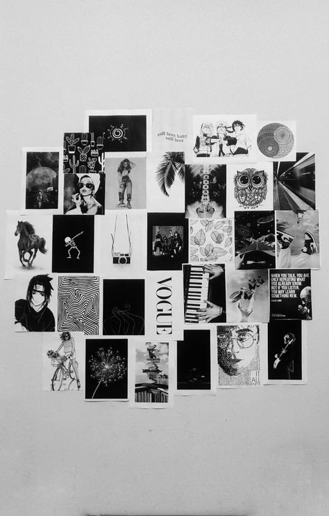 Dorm Room Black And White, Dorm Room Black, Pinterest Wall Decor, Room Black And White, Monochrome Wall, Dorm Inspo, College Room, Room Black, Black And White Wall