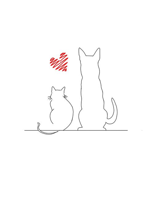 Dog And Cat Tattoo, Easy Fish Drawing, Cat And Dog Tattoo, Minimal Tattoo Designs, Minimal Tattoo Ideas, Dog Line Art, Mom Tattoo Designs, Wicked Tattoos, Simple Line Drawings