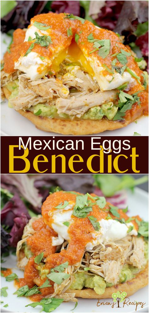 Mexican Style Breakfast, Mexican Eggs Benedict, Authentic Mexican Breakfast Ideas, Mexican Eggs Benedict Recipe, Hispanic Breakfast Ideas, Mexican Breakfast Ideas, Poached Egg Breakfast, Mexican Breakfast Dishes, Breakfast Mexican