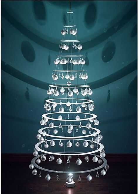 Amazon.com: Modern Christmas Trees - 7.5' Hanging White Tree with Satin Bulbs: Home & Kitchen Hantverk Diy, Christmas Tree Tops, Modern Christmas Tree, Deco Nature, A White Christmas, Hanging Christmas Tree, Unique Christmas Trees, Metal Tree Wall Art, Tree Sculpture