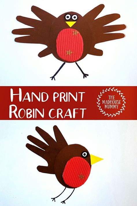 A sweet and easy little hand print keepsake craft for kids. This little Robin is so simple to make which makes it the perfect handprint animal craft for preschoolers. Perfect as a fun winter or spring craft! These little hand print birds make great handmade hand print cards to make and gift too! Handprint Animals, Robin Craft, Sea Animal Crafts, Zoo Animal Crafts, Mummy Crafts, Printable Craft Templates, Craft For Preschoolers, Farm Animal Crafts, Animal Craft