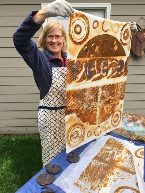 RUSTY VESSELS WITH SHANNON WEBER AND PAM NICHOLS — Bellissima Art Escapes Rust Dyeing, Eco Printing Textiles, Rust Dyed Fabric, Eco Dyeing Fabric, Rust Art, Rusty Nails, Encaustic Wax Art, Rust Dye, Textiles Sketchbook