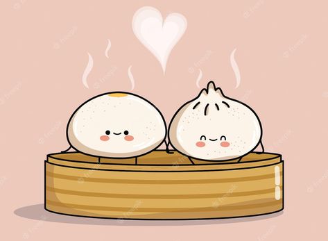 Dumpling Drawing Cute, Cute Dumpling Cartoon, Dumpling Character, Dumpling Tattoo, Bun Illustration, Burger Drawing, Cute Dumpling, Steam Buns, Market Aesthetic