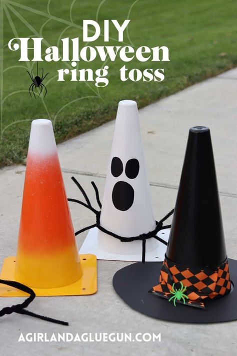 Halloween Ring Toss, Toss Game Diy, Halloween Carnival Games, Diy Carnival Games, Fun Bowling, Diy Carnival, Easy Halloween Party, Halloween Ring, Dollar Tree Halloween