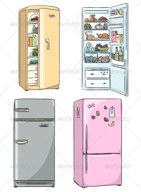 Inside Of Fridge Drawing, Fridge Magnets Drawing, Open Fridge Illustration, Inside Fridge Drawing, Open Refrigerator Drawing, Open Fridge Drawing, Freezer Illustration, Fridge Sketch, Refrigerator Illustration